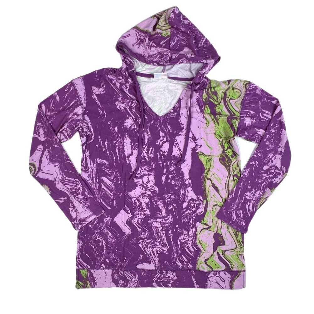Medium LulaRoe Eliza Hoodie Halloween Tie Dye Purple Green Soft  Fits 10/12